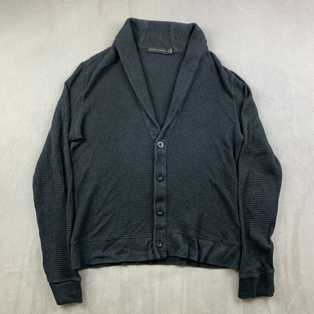 Men's Black Shawl Collar Button-Front Sweater